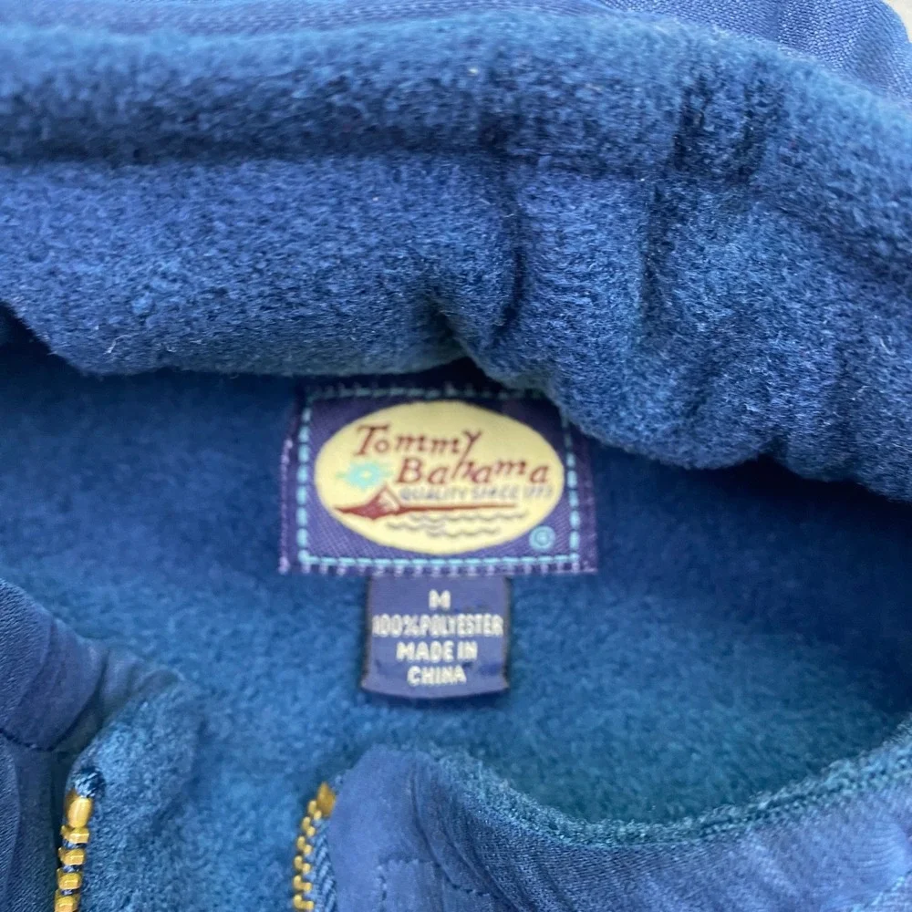 Tommy‎ Bahama Mens Fleece Vest Blue Zip Up Pockets Size M Packable Hoodie